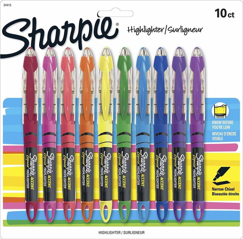 Sharpie Accent Liquid Pen Style Narrow Chisel Tip Highlighter  (Set of 10, Multicolor)