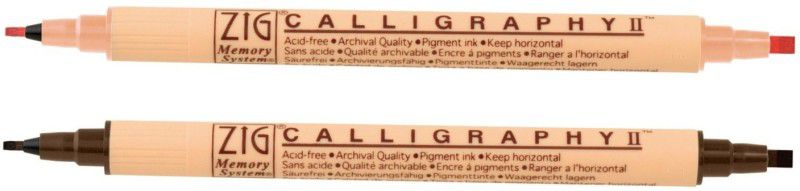 Zig MEMORY SYSTEM CALLIGRAPHY MARKER II PURE BLACK & ISLAND CORAL PACK OF 2  (Set of 2, PURE BLACK, ISLAND CORAL)