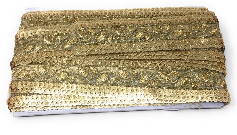 Inhika 9 Meters Lace Border Material, Sequence Embroidered, Polyester Fabric (5cm Wide, Gold) for saree dupatta lehenga blouse Lace Reel  (Pack of 1)
