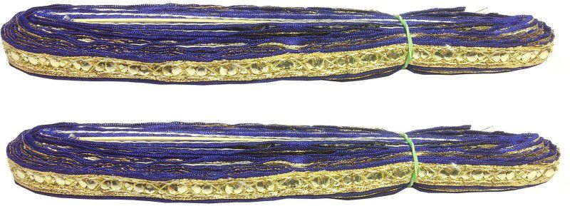 De-Ultimate Pack of 2 (9 Mtr Roll and 1.2cm Width) Dark Blue And Golden Sitara Gota Trim Laces and Borders Craft Material for Bridal Ethnic Wear Suits Sarees Falls Lehengas Dresses/apparel Designing Embellishment Lace Reel  (Pack of 2)
