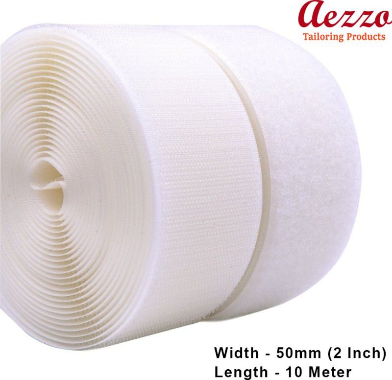 Aezzo 10 Meter White Velcro 2 Inch (50mm) Width Hook + Loop Sew-on Fastener tape roll strips Use in Sofas Backs, Footwear, Pillow Covers, Bags, Purses, Curtains etc. (10 Meter White) Sew-on Velcro  (White)