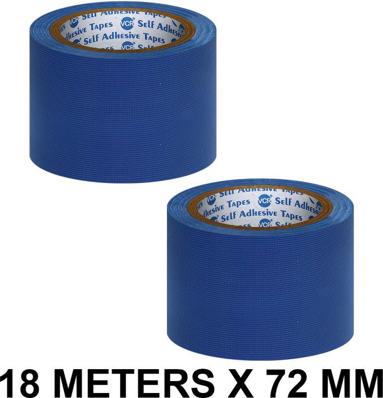 VCR Blue Duct Tape - 18 Meters in Length 72mm / 3" Width - 2 Rolls Per Pack Strong Book Binding Tape - Waterproof Heavy Duty Duct Tape Blue Duct Tape (Manual)  (Set of 2, Blue)