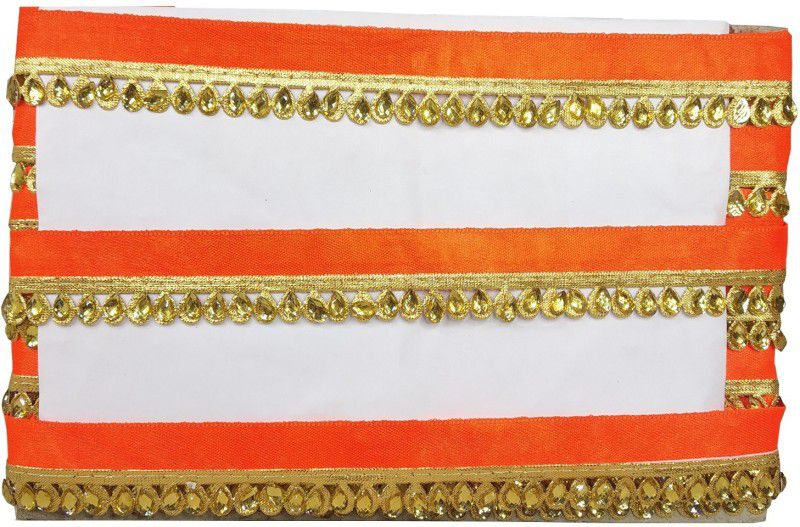 Uniqon (9 Mtr Roll and 3cm Width) Nug-Stone Orange and Golden Gota Trim Laces and Borders Craft Material for Bridal Ethnic Wear Suits Sarees Falls Lehengas Dresses/apparel Designing Embellishment & Decoration Purpose Lace Reel  (Pack of 1)