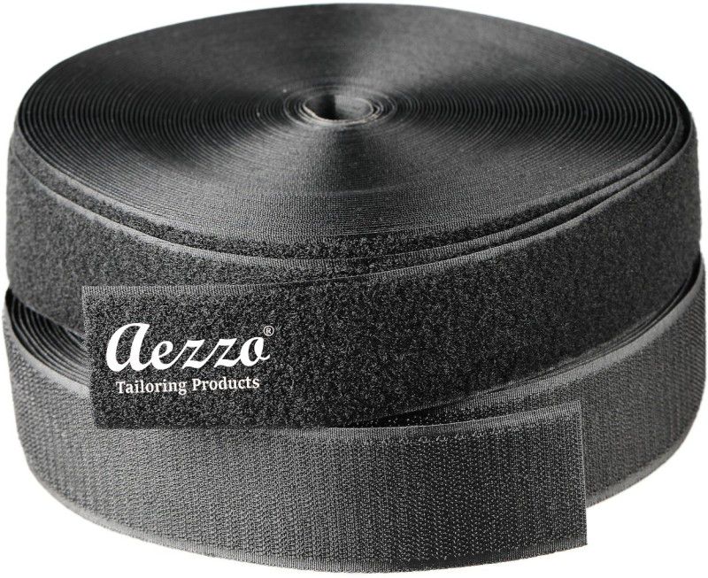 Aezzo 25 M Black Velcro 25mm 1Inch Width Hook + Loop Sew-on Fastener tape roll strips Use in Sofas Backs, Footwear, Pillow Covers, Bags, Purses, Curtains etc. (25Meter Black) Sew-on Velcro  (Black)