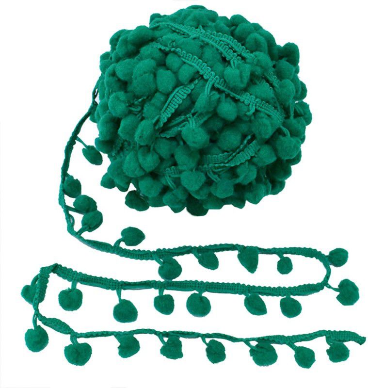 Embroiderymaterial 2.5CM Green Color Pom Pom Lace for Craft and Decoration 10 meters Lace Reel  (Pack of 1)
