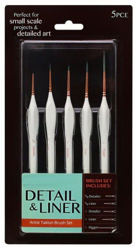 Ikshu Detail & Liner Taklon bristled brushes ideal for acrylic projects. Set Of 5 Pcs  (White)