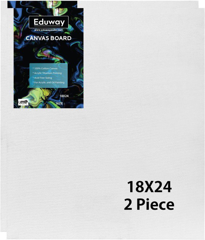 Eduway 18X24 Inch (45x60 cm) Canvas Board, with 4mm MDF Board Backing, for Painting Cotton Medium Grain Primed Canvas Board (Set of 1)  (White)