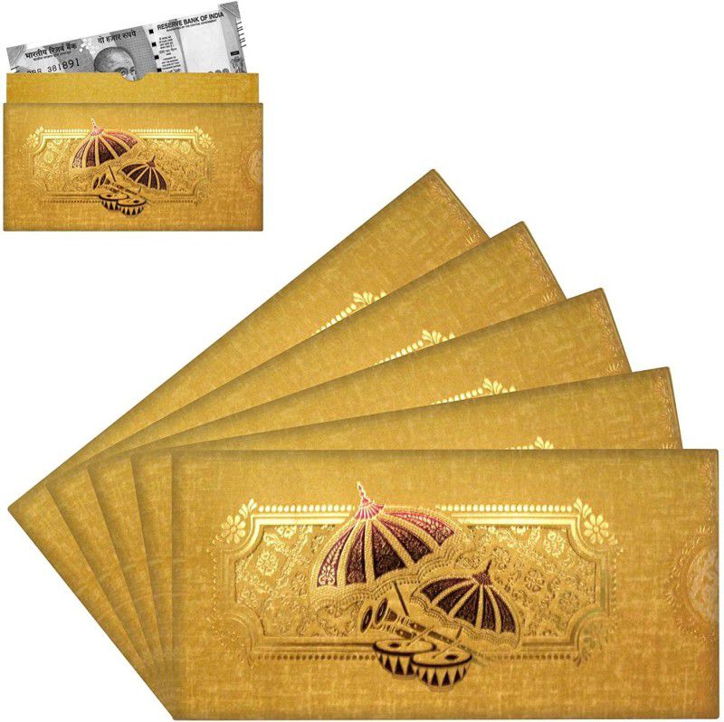 Home Genie Designer Shagun Envelope for Gifting Money on Wedding Engagement Design-30 Envelopes  (Pack of 5 Gold)