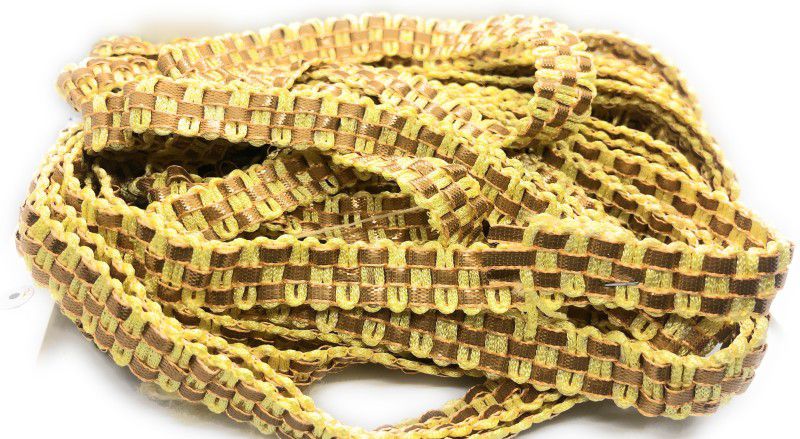 Lace styles KAV5049-YELLOW Lace Styles SMALL CHECKS STYLE LACE FOR ART CRAFT , PACKING , ( 18 METERS ) Lace Reel  (Pack of 1)