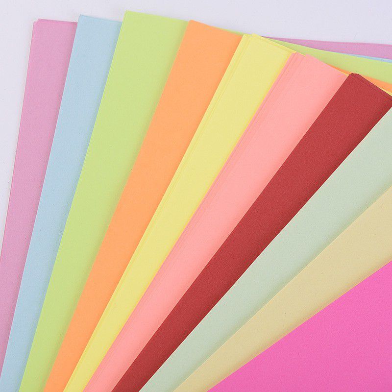 KRASHTIC Mixed Origami Color Paper Set of 100 Paper Double Side Rich Color Size 28x21 cm Plain A4 70 gsm Craft paper  (Set of 100, Multicolor)