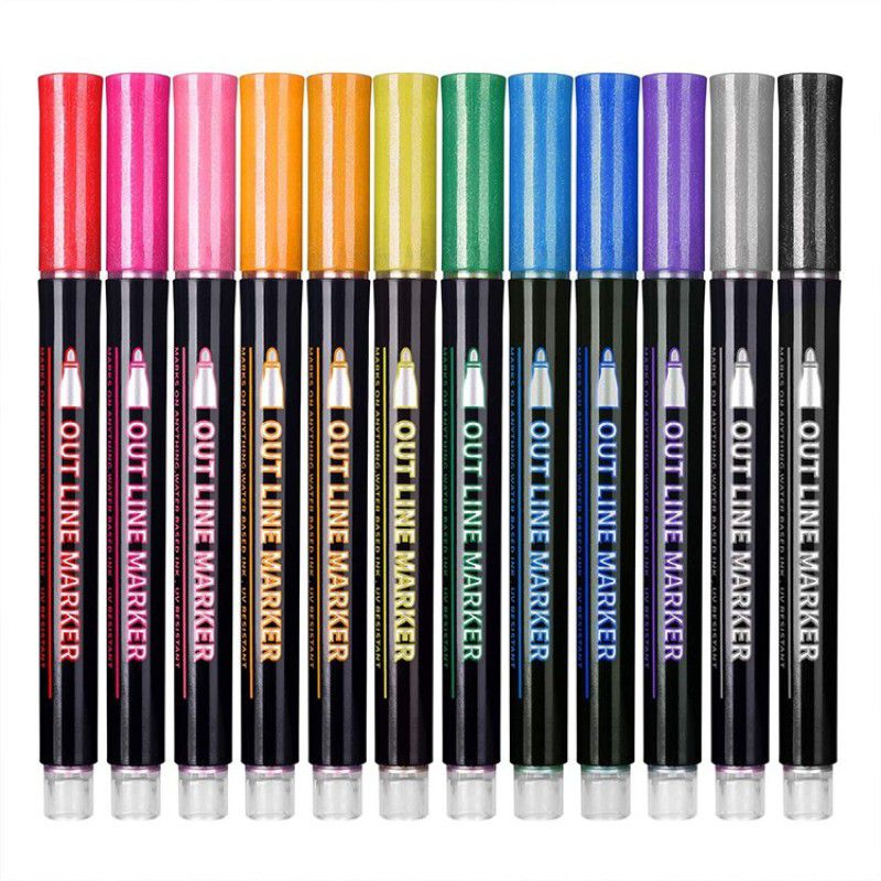 KET High Quality 12 Colors Glitter Metallic Outline Markers Pens Set for Kids  (Set of 12, Multicolor)