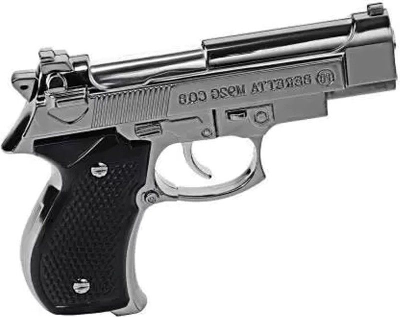 FITUP Real Look Gun Design Beretta Gun Shaped Pocket Size Refillable Butane Gas Adjustable Flame Hi And Low Beretta M92G CQB Print Pistol Shape Pocket Lighter  (Silver, Brown)