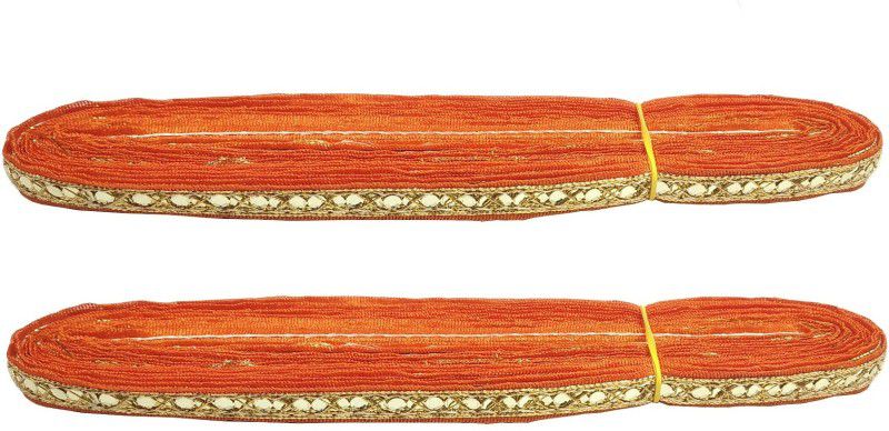 De-Ultimate Pack of 2 (9 Mtr Roll and 1.2cm Width) Orange And Golden Sitara Gota Trim Laces and Borders Craft Material for Bridal Ethnic Wear Suits Sarees Falls Lehengas Dresses/apparel Designing Embellishment Lace Reel  (Pack of 2)