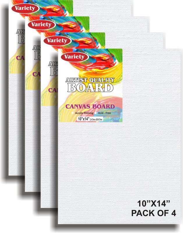 variety 10 X 14 CANVAS BOARD Cotton Medium Grain Board Canvas (Set of 4)  (PURE WHITE)