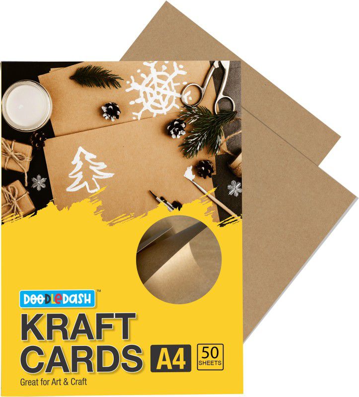 DOODLEDASH Kraft Cards A4 Size 250 GSM - For DIY Art And Crafts Sheets (Pack of 50 Sheets) Unruled A4 250 gsm Craft paper  (Set of 1, Brown)