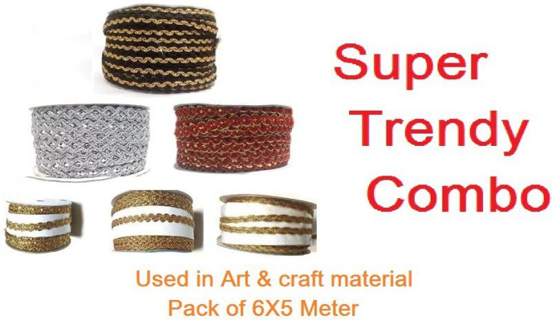 DIARA Combo multicolour lace border. (Pack of 6X5 meter) for Dresse, Saree, Lehenga, Dupatta, Bag, Craft and Decorations Lace Reel  (Pack of 6)