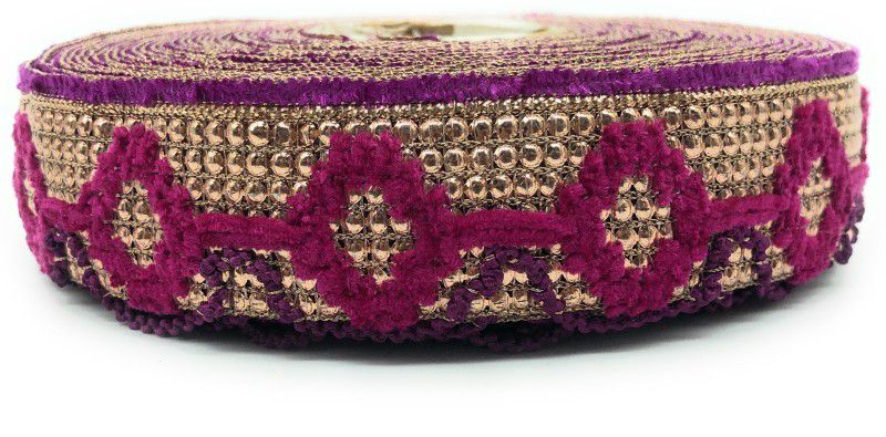Lace styles KAV1001-MAGENTA Lace Styles 1"INCH ROSEGLD SEQUENCE SENIAL VELVET CROCHET BOBBIN LACE (9METERS)MAGENTA Lace Reel  (Pack of 1)