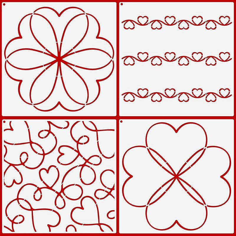 IVANA'S 4 Pieces Heart Line Quilting Stencil Kit Heart Sewing Stencils Heart Reusable My lar Template Stencils with Metal Open Ring for Sewing on Fabric Quilt Clothes Art & Craft Stencils Stencil  (Pack of 4, Art & Craft Paitning Stencil)