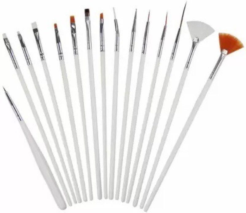 AVEU 15pcs Acrylic Nail Art Design Painting Tool Pen Polish White Nail Brush  (Set of 15, white)