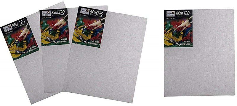 BRuSTRO Artists Cotton Soft Touch Stretched Canvas Board (Set of 4)  (White)