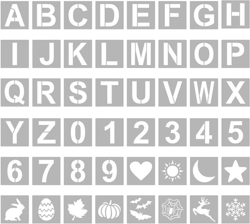 Kachi Pencil Letters and Numbers Stencils 2 Inch, 48pcs Art Craft Stencils Reble Alphabet Num ber Pattern Stencils for Painting on Wood Fabric Signs Chalkboard For Art & Craft Stencil  (Pack of 48, Modern, Artistic, Art & Craft)
