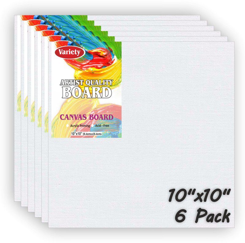 variety 10 X 10 Canvas Board Cotton Medium Grain Board Canvas (Set of 6)  (PURE WHITE)