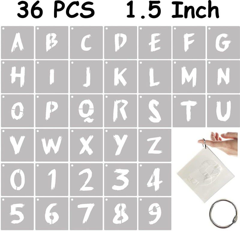 DEQUERA Letter Stencils for Painting on Wood 1.5 Inch, 36 PCS Cursive Alphabet Number St encils Kit Reuseable Plastic Letters Drawing Templates for Wood, Wall, Fabric, R ock, Signage Stencil  (Pack of 1, Larger Letter Stencil)