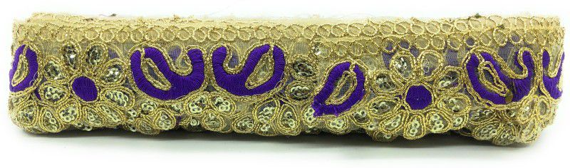 Lace styles KAV5161-PURPLE Lace Styles 1" GOLD TISSUE SEQUENCE KERI FLOWER EMBROIDERY COLOUR LACE (9METERS)PURPLE Lace Reel  (Pack of 1)