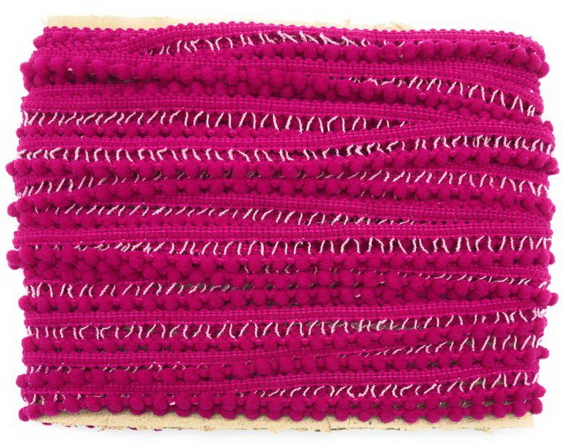Kavmart KAV3037-PINK New Rainbow Dori Pom Pom Ball Lace/Braids for saree dupatta,suit,kurti,packing Decoration(8 Meters)(Pink) Lace Embridery Border Lace Reel  (Pack of 1)
