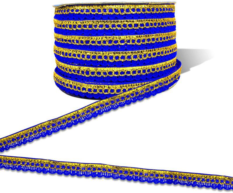 Airtick CWG0387-01 (1cm X 18 Mtr) Blue & Gold Boxes Gota For Saree, Suit, Lehenga, Dress Designing Lace Reel  (Pack of 1)