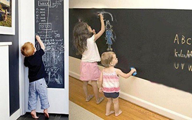 izone Black Board (45x200cm) Wall Sticker Removable Decal Chalkboard with 5 Chalks for Home School Office College Room Kitchen Kids (Black) Black board  (200 cm x 45 cm)