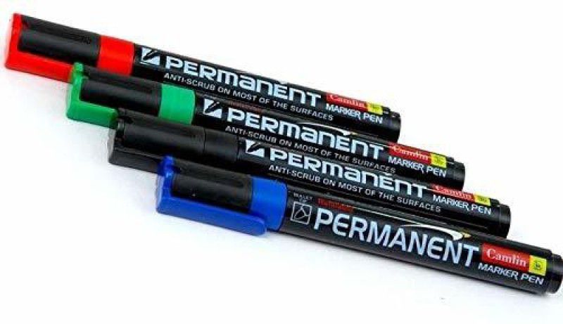LOYAL INDIA CORPORATION Camlin Permanent Marker Pen Pack of 4 ( Blue, Green, Red, Black ) Permanent Marker Nib Sketch Pens  (Set of 4, Blue, Green, Black, Red)