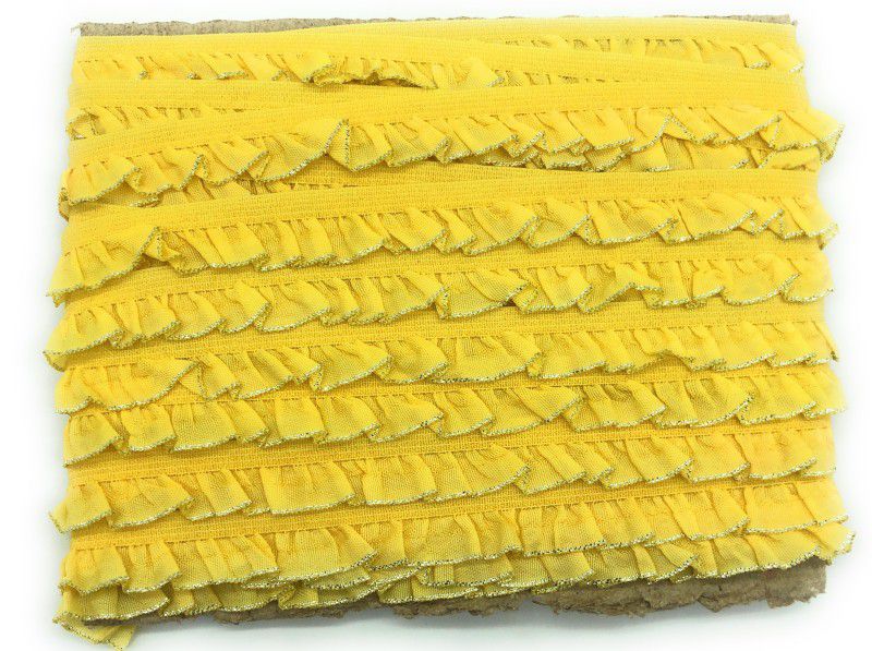 Kavmart KAV3041-FRILL-YELLOW Elastic Frill PLETTING RIBBON LACE FRILL FOR EDGE DECOR OF OUTFITS OR PACKING(9METERS)(Yellow) 1 Lace Embroidery Border Lace Reel  (Pack of 1)