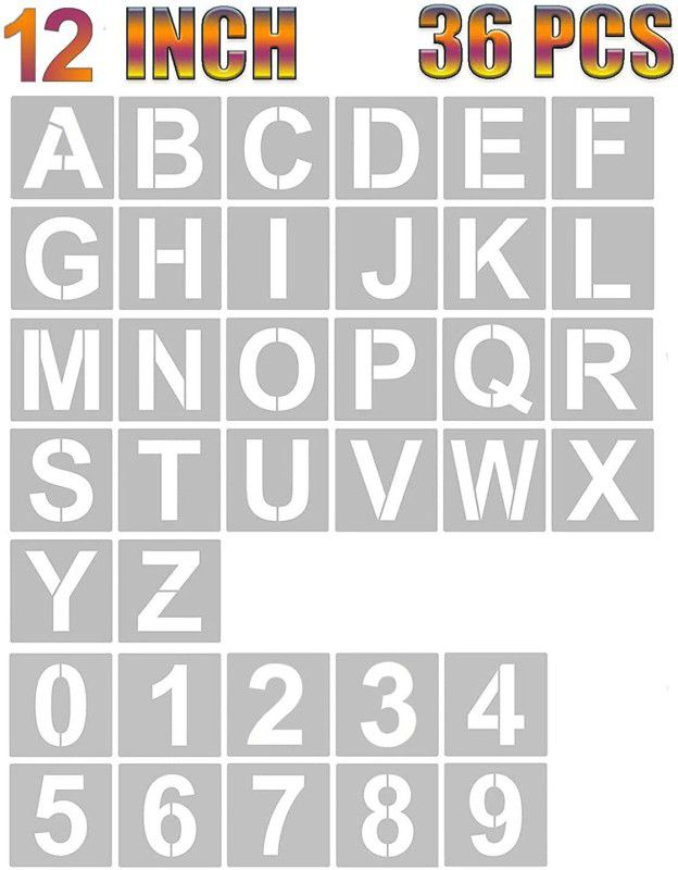 DEQUERA 12 Inch Letter Stencils and Numbers, 36 Pcs Alphabet Art Craft Stencils, Reusabl e Plastic Art Craft Stencils for Wood, Wall, Fabric, Rock, Chalkboard, Signage, DIY School Art Projects (12 Inch) Stencil  (Pack of 1, Larger Letter Stencil)