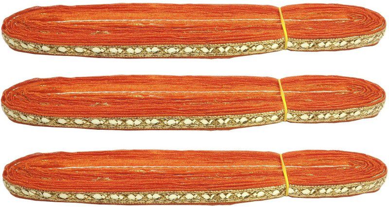 Adhvik Pack of 3 (9 Mtr Roll and 1.2cm Width) Orange And Golden Sitara Gota Trim Laces and Borders Craft Material for Bridal Ethnic Wear Suits Sarees Falls Lehengas Dresses/apparel Designing Embellishment Lace Reel  (Pack of 3)