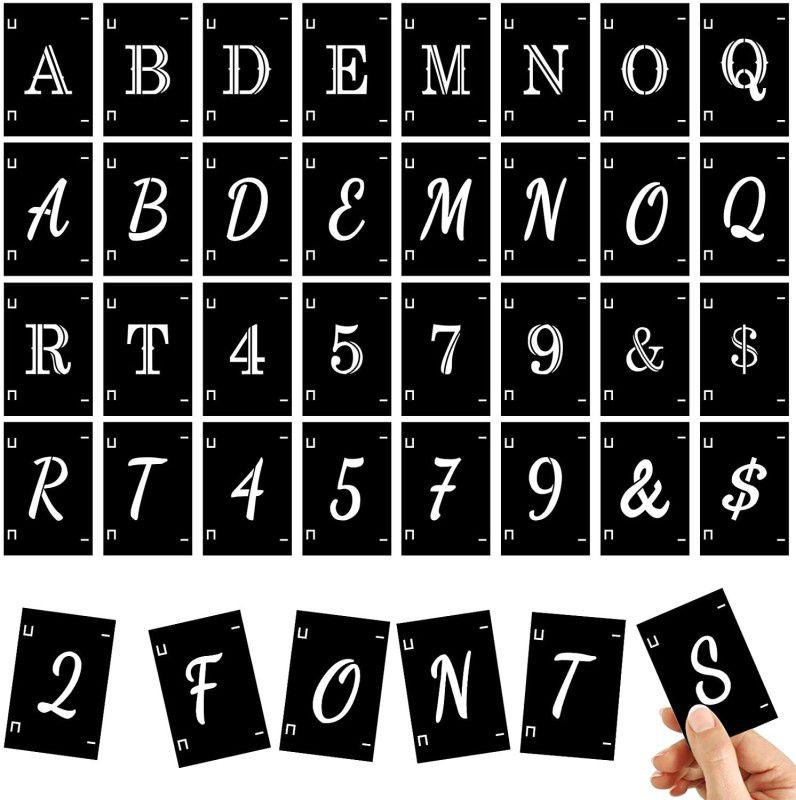 DEQUERA 86 Pcs 1Inch&1.5 Inch Letter Stencils Number Symbol Stencil Set, Plastic Alphabe t Painting Templates Interlocking Stencil Kit for Painting on Wood Walls Fabric Chalkboard DIY Art Project, 2 Fonts Stencil  (Pack of 1, Larger Letter Stencil)