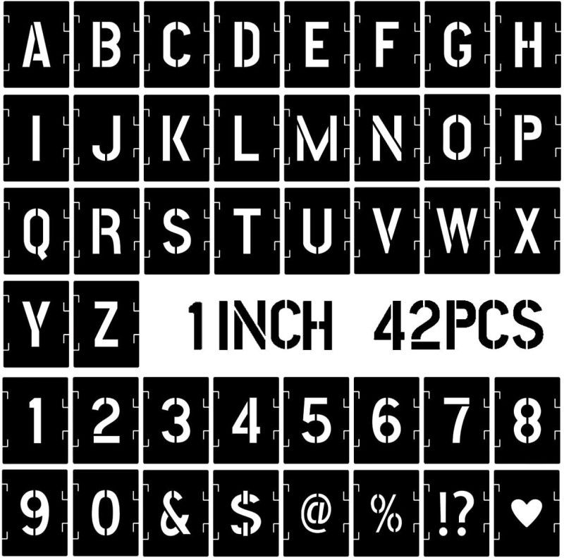 DEQUERA 1 Inch Letter Stencils Symbol Numbers Craft Stencils, 42 Pcs Alphabet Stencils L etter Stencil Interlocking Stencil Kit Reusable Plastic Stencils Letters and Num bers Stencil Kit Stencil  (Pack of 1, Larger Letter Stencil)