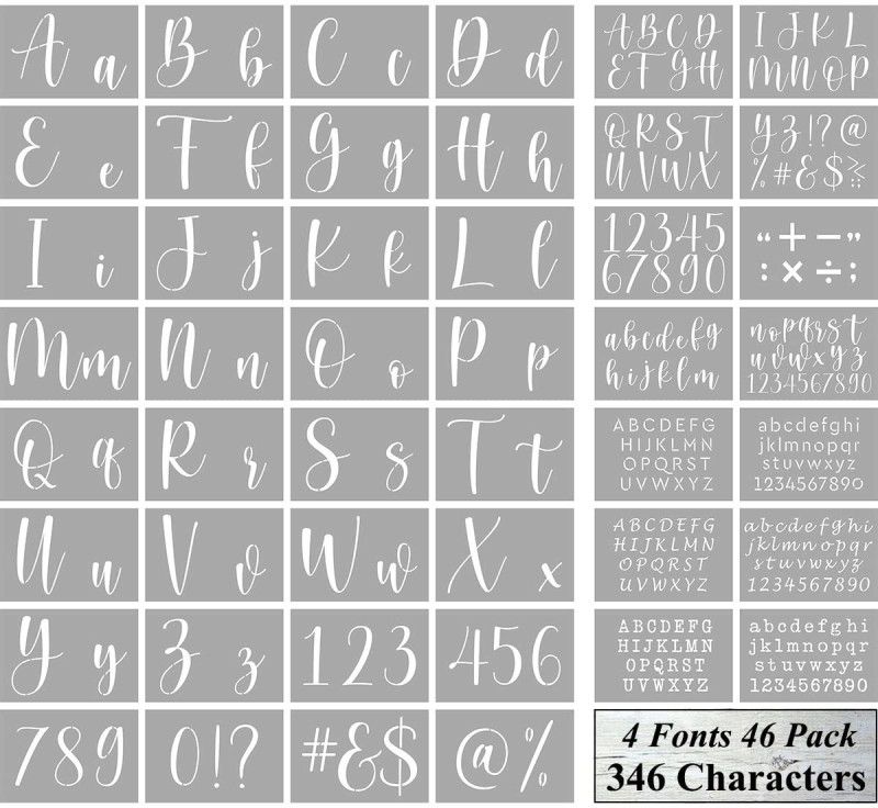 DEQUERA Letter Stencils for Painting on Wood - 46 Pack Large Alphabet Stencil Templates with Numbers and Signs, Reusable Letters and Numbers Stencils in 4 Fonts and 346 Designs for Wood Burning & Wall Art Stencil  (Pack of 1, Larger Letter Stencil)
