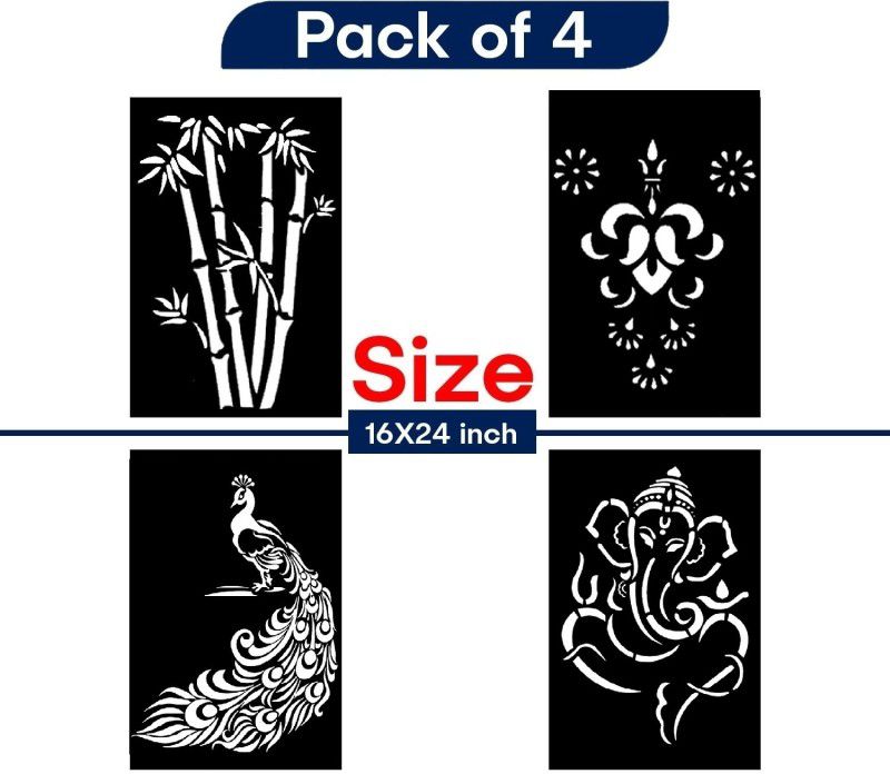 Jazzika Painting Wall Stencils (Size:-16X24) PATTERN:- "Bamboo Art", "Rajasthani Art", " Classy Peacock", "Ganesha Ji" Design Sutable For Home Wall Decor Stencil  (Pack of 4, Pack of 4 "Note- Jāzzikā Creations Created this Listing")