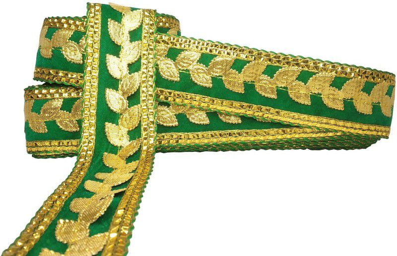 Airtick CWG0323 (8 Mtr Roll, Width: 4cm) Green Leaves Design Gota Patti Trim Lace Saree Border Lace Reel  (Pack of 1)