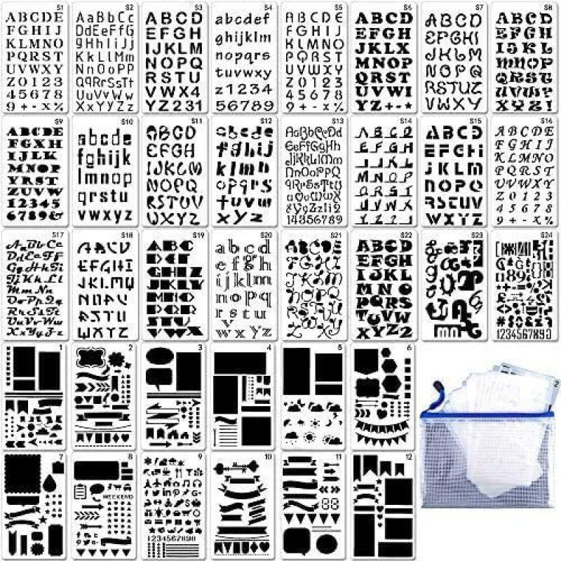 DEQUERA 36PCs Letter and Number Stencils DIY Drawing Templates Journal Stencils with A S torage Bag for Notebook, Diary, Scrapbook Wall, Paint Wooden Signs, Thanksgiving, DIY Home Yard Décor Stencil  (Pack of 1, Larger Letter Stencil)