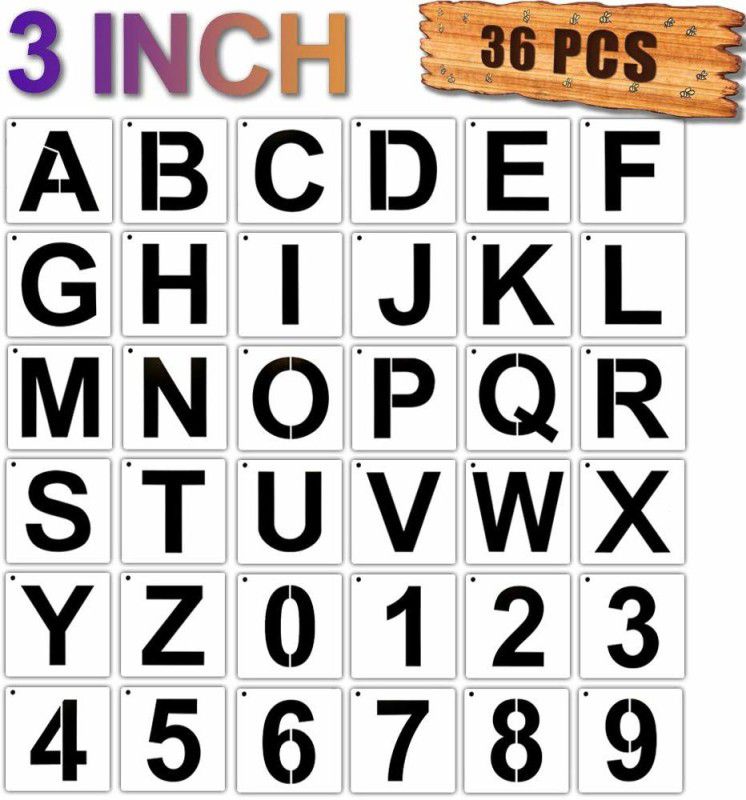 DEQUERA Letter Stencils for Painting on Wood, 3 Inch Upper Alphabet Stencils, 36 Pcs Let ter and Number Stencils for Painting on Wall, Reusable Font Templates for Home C raft Decor, DIY Art Projects Stencil  (Pack of 1, Larger Letter Stencil)