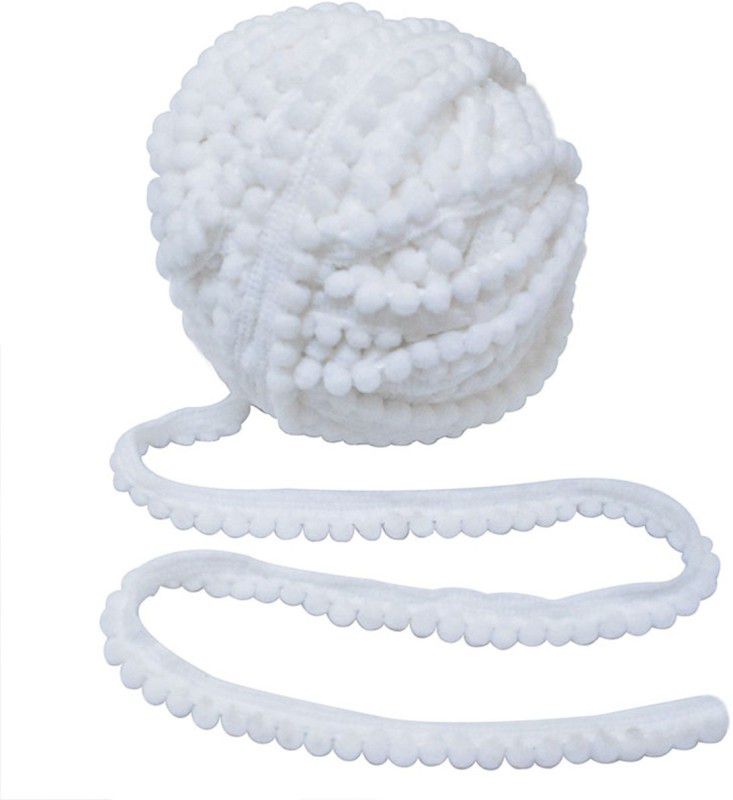 Embroiderymaterial 1.2CM White Color Pom Pom Lace for Craft and Decoration 10 meters Lace Reel  (Pack of 1)