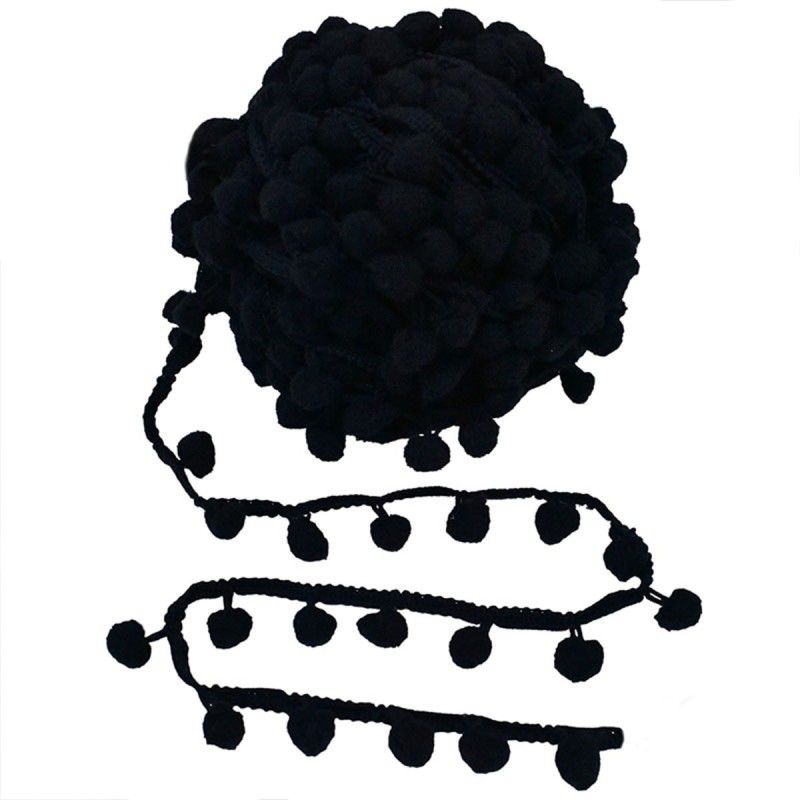 Embroiderymaterial 2.5CM Black Color Pom Pom Lace for Craft and Decoration 10 meters Lace Reel  (Pack of 1)