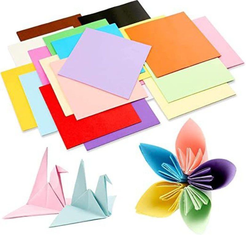 Eclet 500 Origami Paper 6 cm X 6 cm Fluorescent Color Both Side Coloured For Origami 15 Cm 90 gsm Coloured Paper  (Set of 1, White)