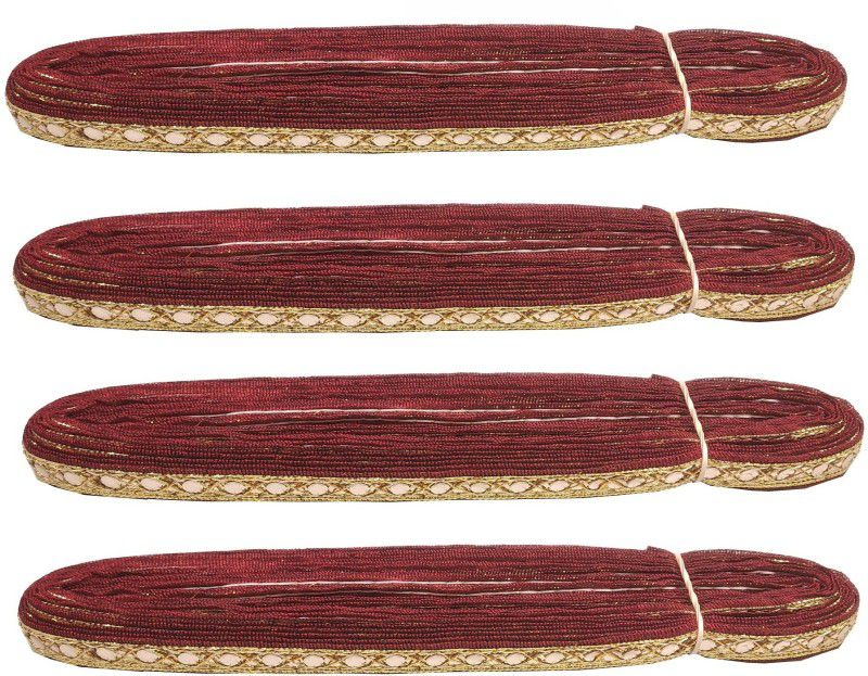 De-Ultimate Pack of 4 (9 Mtr Roll and 1.2cm Width) Maroon And Golden Sitara Gota Trim Laces and Borders Craft Material for Bridal Ethnic Wear Suits Sarees Falls Lehengas Dresses/apparel Designing Embellishment Lace Reel  (Pack of 4)