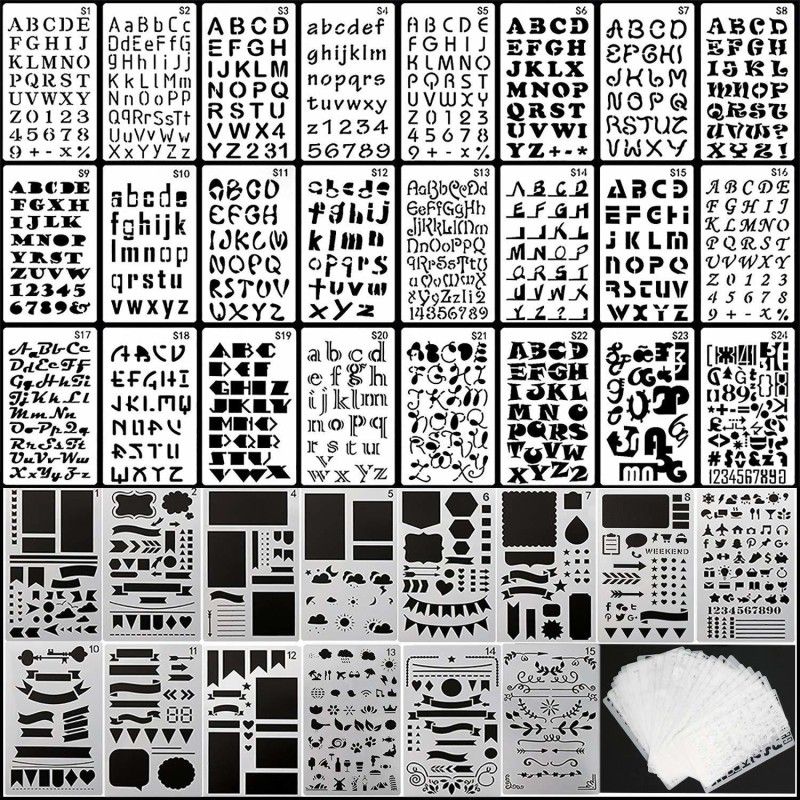 DEQUERA 39PCS Letter and Number Stencils Journal Stencils Storage for Notebook, Diary, S crapbook, DIY Drawing Template Wall, Paint Wooden Signs, Thanksgiving, DIY Home Yard Décor Stencil  (Pack of 1, Larger Letter Stencil)