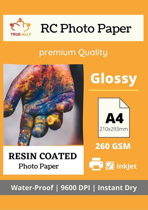 True-Ally Premium A4 260 GSM RC (Resin Coated) Water Proof Instant Dry Luster Glossy Inkjet Photo Paper A4 (210 x297 mm) (A4-50 Sheets) Unruled A4 260 gsm Photo Paper  (Set of 1, White)