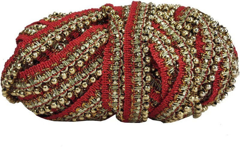 Uniqon CWG0066 (20 Mtr) Roll Of Maroon And Golden Khazuri Gota Patti Embroidery Trim Lace Border with 1.27 cm Width for Saree,suit,dresses Embellishment,fashion Designing,craftworks Lace Reel  (Pack of 1)