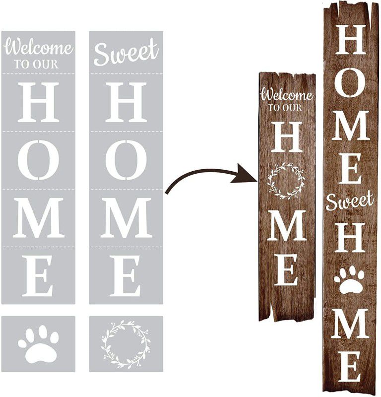 DEQUERA Welcome to Our Home Sweet Home Vertical Stencil for Painting On Wood, Reusable, Washable DYI Stencils, Own DIY Projects and Gifts, Large Letter Stencil, Set of 4 Pieces Stencil  (Pack of 1, Larger Letter Stencil)